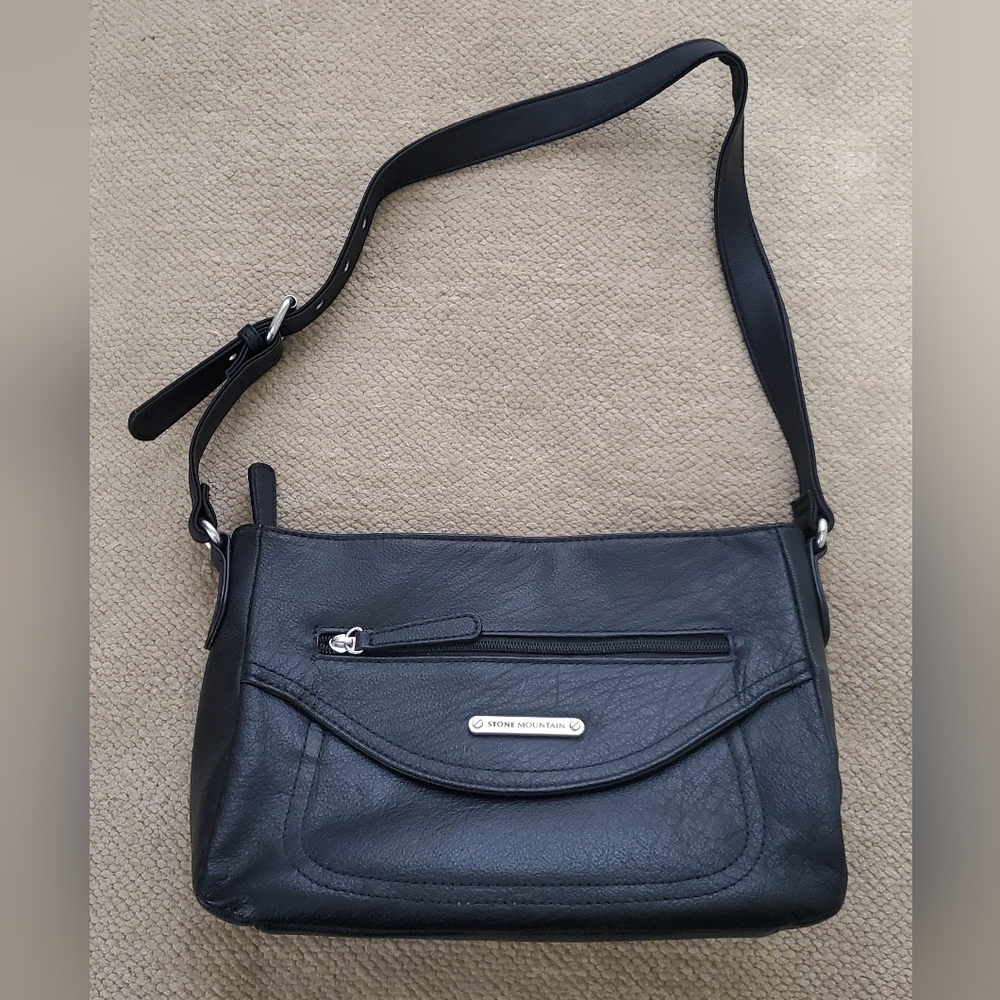 Stone Mountain Black Leather Shoulder Bag